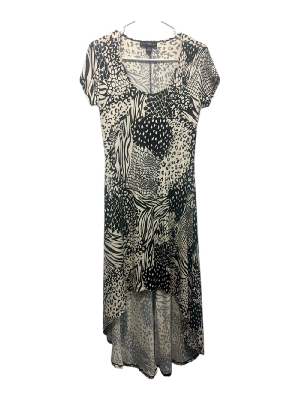 INC International Concepts Black and Cream Abstract Patchwork High-Low Dress
